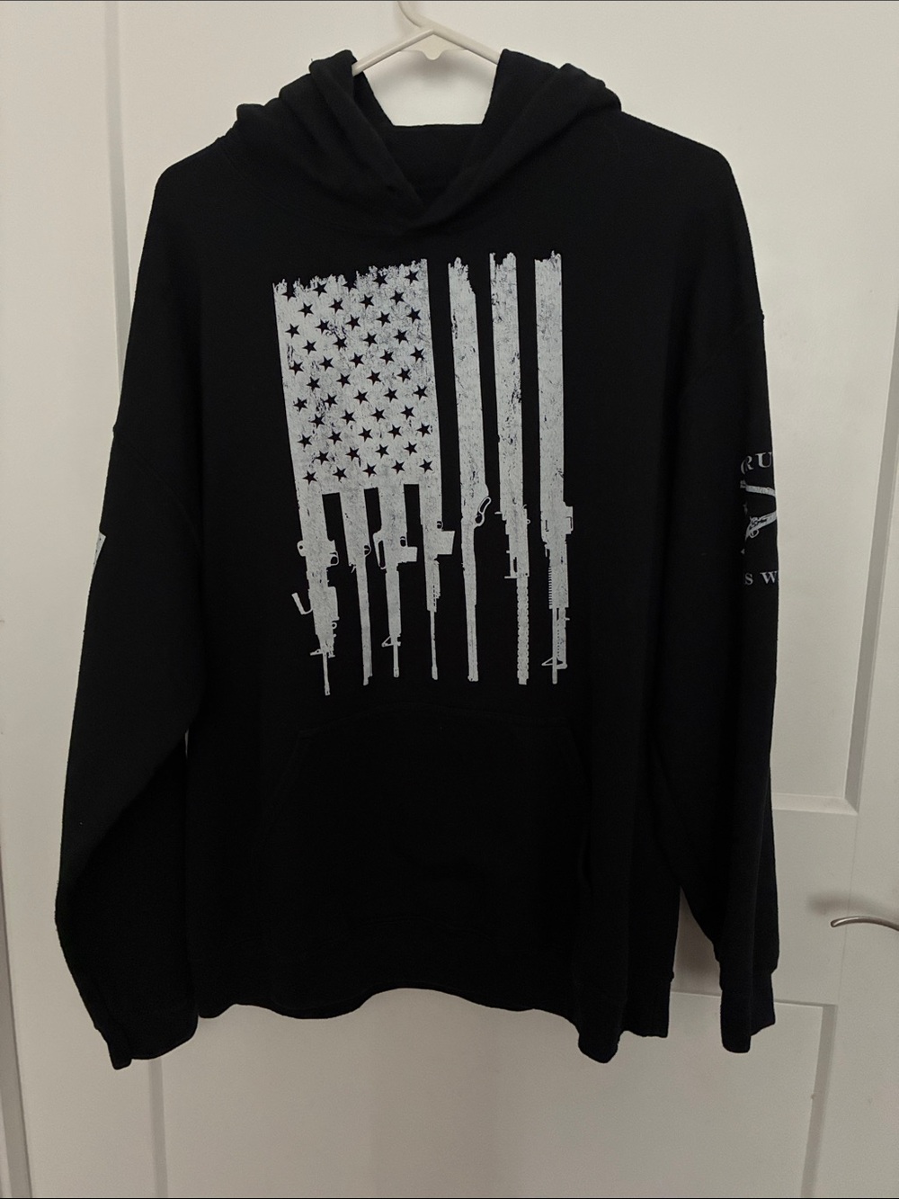Grunt Style Black Pullover Hoodie with White Rifle Flag Graphic
